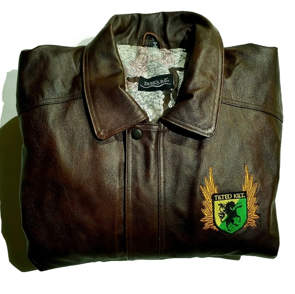 Rare Tilted Kilt Pub White Marsh Burks Bay Mens Leather Bomber Jacket Brown XL - Picture 10 of 12